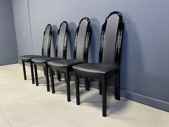 Image 1 of Postmodern lacquered wood italian dining chairs, 1980s