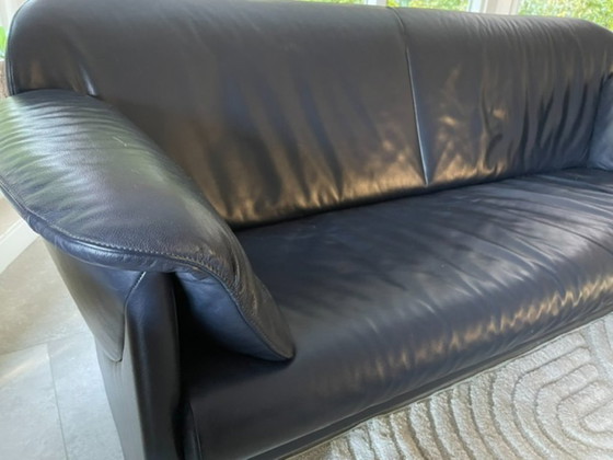 Jori 3-seater sofa blue leather (photo 4 of 5)