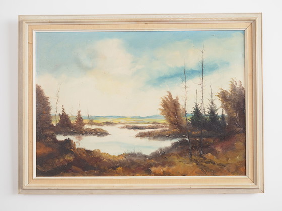 Image 1 of Tableau "L'étang d'automne", design scandinave, années 1970
