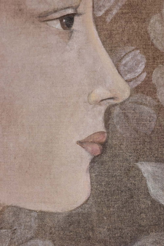 Image 1 of Tela dipinta raffigurante un ritratto in stile rinascimentale italiano