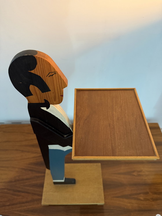 Image 1 of Sculpturaal houten designobject met blad – ca. 76 cm hoog