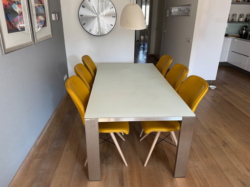 Set da pranzo Bert Plantagie: tavolo in vetro + 6 sedie in pelle