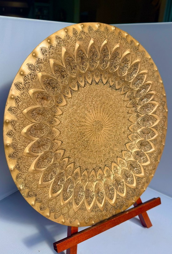 Grand Plat Mural Vintage en Laiton / Plateau Gravé avec Motif Paon – Bols, Brass (photo 2 of 9)