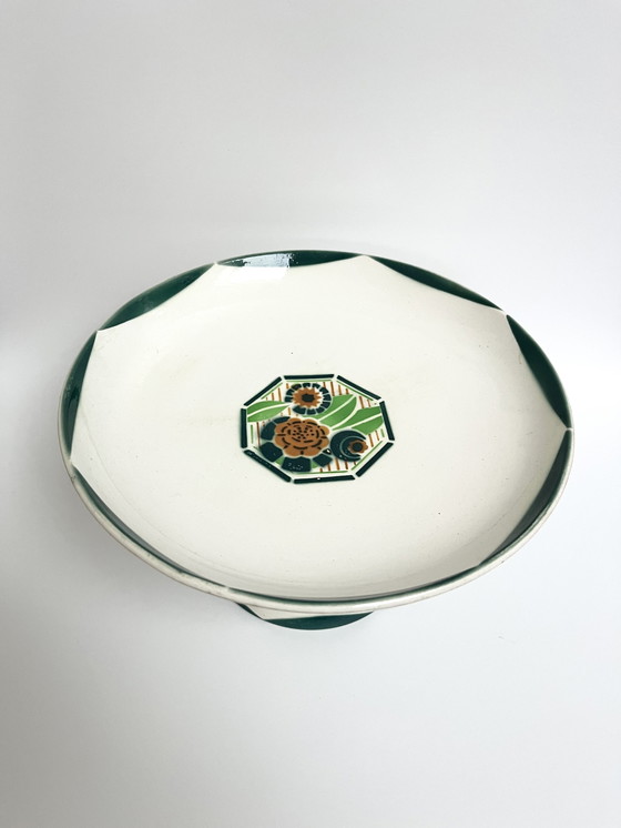 Image 1 of Vintage Sarreguemines voetstukschaal – bloemendecor – Frankrijk, jaren 50