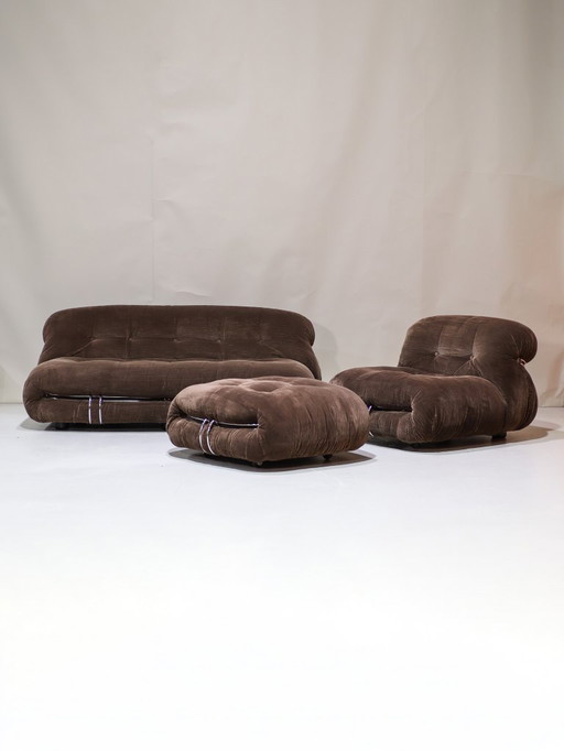 Soriana Sessel und Hocker Cassina braun Italien 1970er