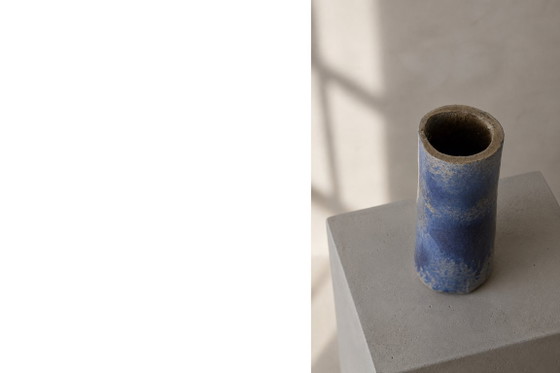 Image 1 of Vintage Natural Scandinavian Modern Blue Clay Ceramic Vase, 1960s