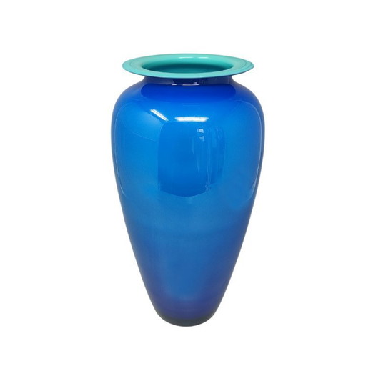 1960s Luxury Handrafted Blue Vase in Murano Glass by Ca Dei Vetrai. Made in Italy