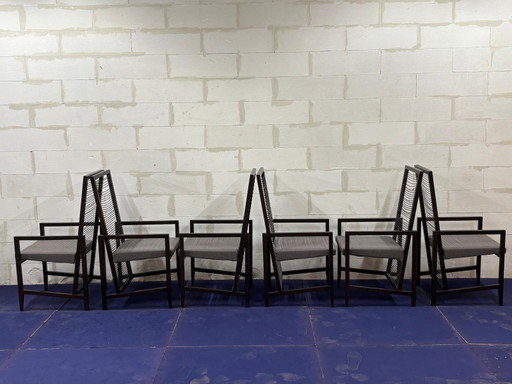 6x Bonacina Astoria design dining chairs – Pierantonio Bonacina, eetkamerstoelen, Leather, Textile