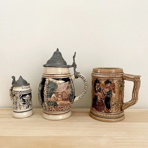 Set of 11 ceramic beer mugs made in Japan/Germany