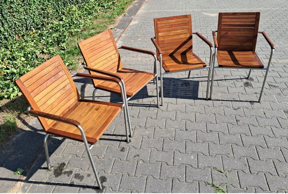 Image 1 of 4 Sillas de jardín de teca con acero inoxidable, apilables