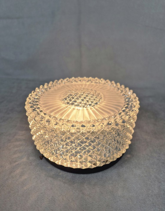 Image 1 of Vintage Mid-Century Pressed Glass Flush Mount Ceiling Light E27 19.5cm Retro Lamp