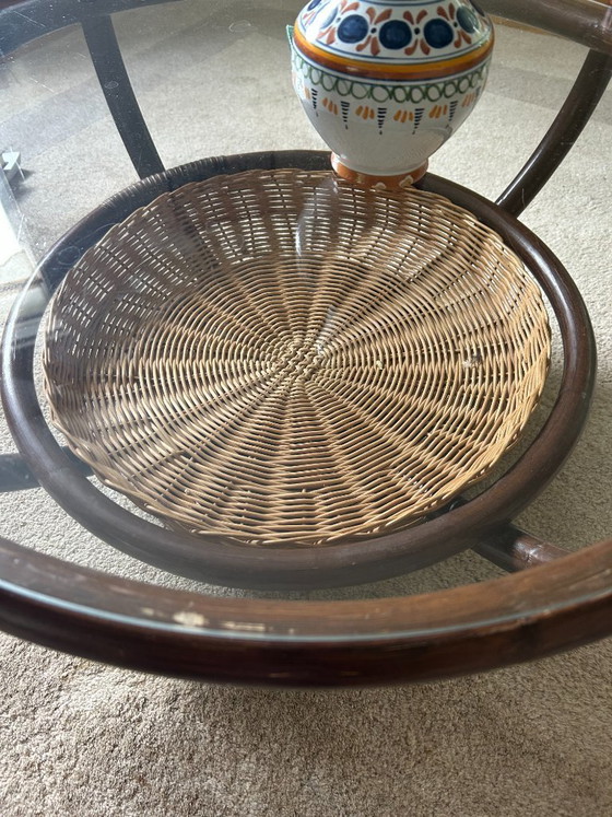 Image 1 of 1970s rattan coffee table with glass top