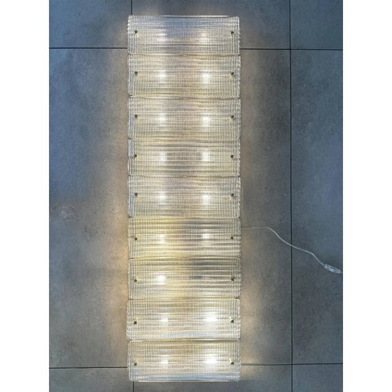 Image 1 of Elegant Italian Diamanté Murano Glass and Brass Flush Mount Wall Sconce Pair