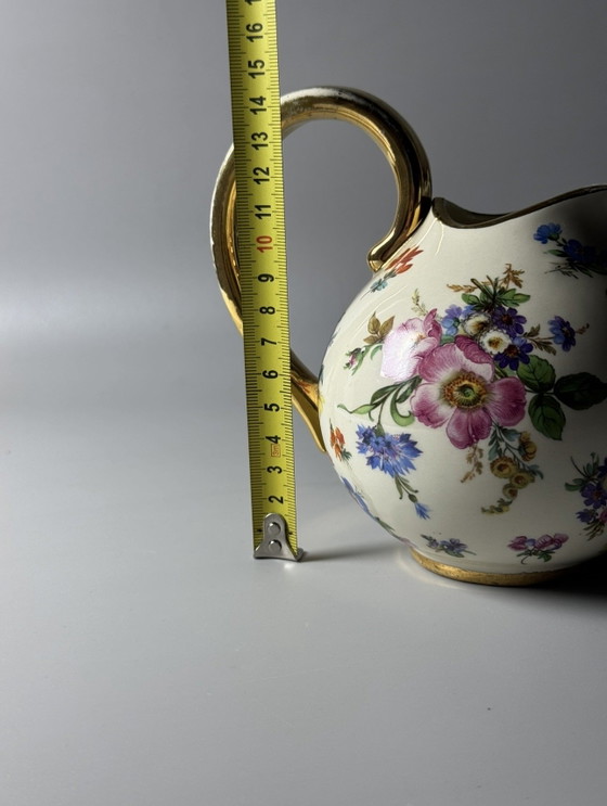 Boch Frères Keramis “Fleurs de Saxe” Art Deco Pitcher – La Louvière, c. 1930s – Vases, Ceramic (photo 11 of 11)