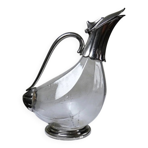 Vintage glass and silver-plated metal jug, modernist pitcher/carafe from .
