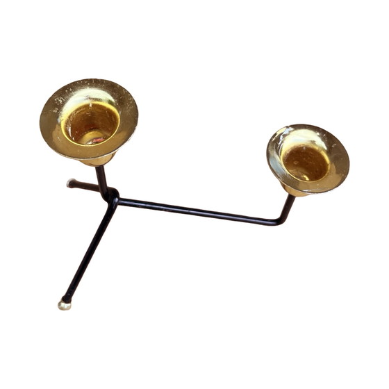 Image 1 of Modernistische tweelichts staande kandelaar, België 1970.