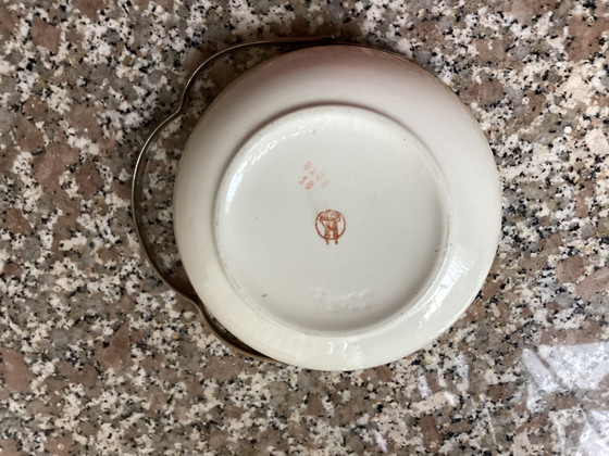 Image 1 of Ciotola Art Deco in ceramica con manico mobile in metallo vintage