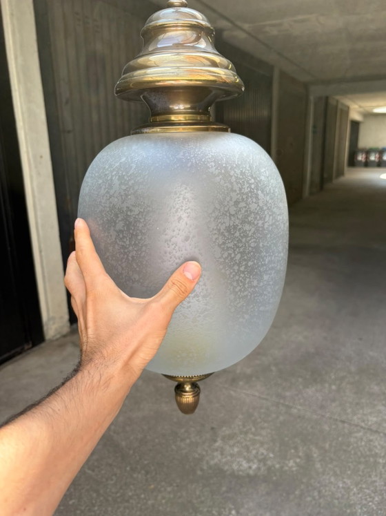 Vintage Italian Brass Pendant Lamp with Frosted Glass – 1960s/1970s (photo 8 of 10)
