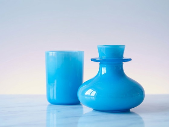 Image 1 of Kosta Boda designer vase by Erik Höglund in stunning turquoise color from 1950-1960.