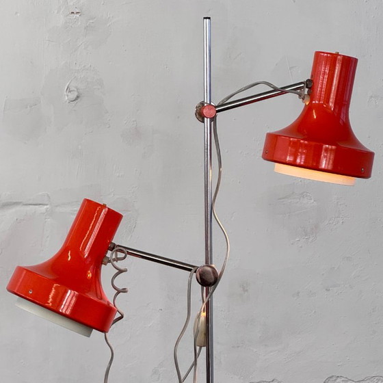 Josef Hurka Oranje Dubbelschalige Vloerlamp, jaren 60 – Vloerlampen, Chrome (photo 9 of 10)