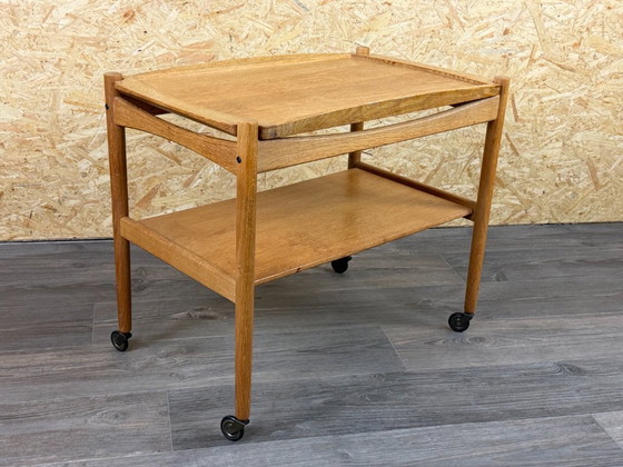 1960s/70s Oak Serving Trolley with Tray by Poul Hundevad, Denmark – Bar carts, Wood (photo 2 of 17)