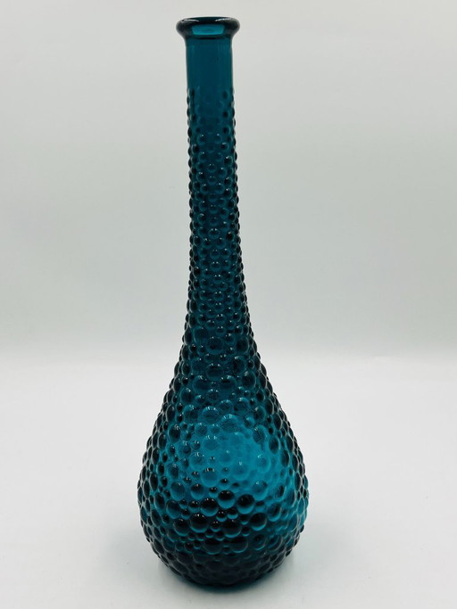 Empoli Vase, Blue Glass with Vintage Relief Pattern