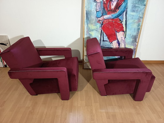 Image 1 of CASSINA 2X Poltrone 637 UTRECHT  (NUOVE MAI USATE) in Velluto 13L Ortigia/Plum con Cuciture in filo Naturale a punta Cavallo