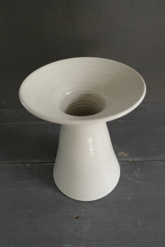 Image 1 of Vintage Aardewerk Zware Vaas Wit Hydromiek