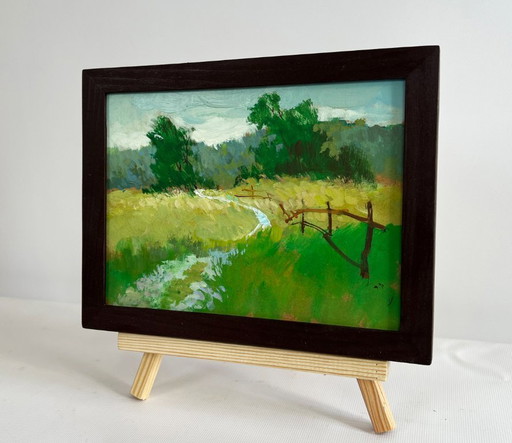 Original Oil Painting Summer Road Landscape Golden summer fields
