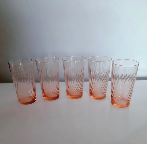 Vintage Arcoroc Rosaline Swirl Sapglazen, Set Van 5