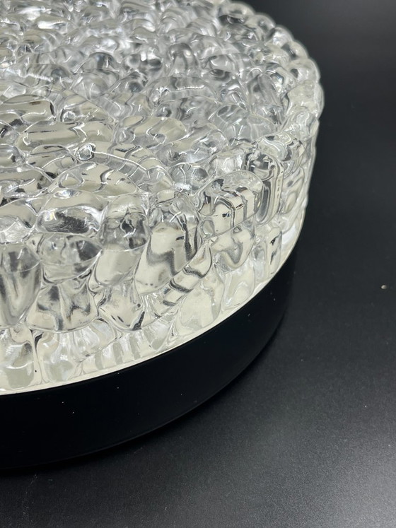 Image 1 of Brutalist round ceiling light in vintage glacier glass