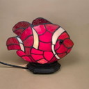 Tiffany Style Clown Fish Lamp Light Bedside Table Patterned Glass Shade Metal Base Brass Antique Pattern Vintage Lampshade Multi