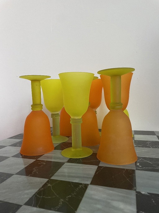 Juego vintage de copas de vino esmeriladas sopladas a mano - Escandinavia - diseño - años 80/90