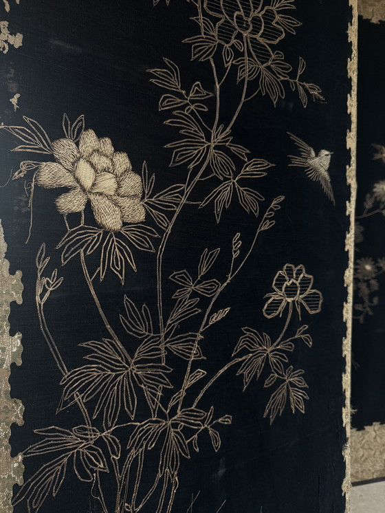 Image 1 of Antique Chinese embroidered chinoiserie folding screen ca. 1885