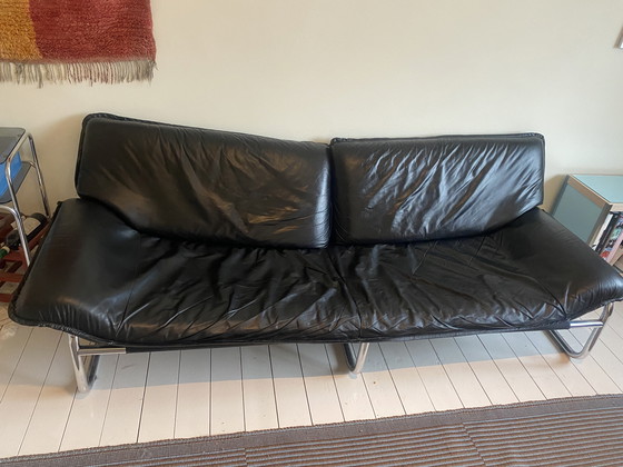 Image 1 of Sofá Mid Century de cuero negro de Johan Bertil Häggstorm para IKEA 1980 Suecia