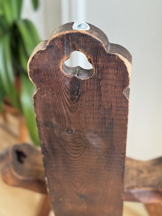 Image 1 of Vintage brutalist wooden tripod stool / side table