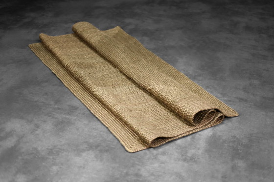 Image 1 of Vintage Indiaas bruin platgeweven jute tapijt, jaren 70