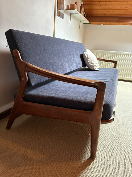 Zeldzame slaapbank van Louis van Teeffelen voor Wébé, ca. 1960 – Slaapbanken, Textile, Wood (photo 2 of 12)