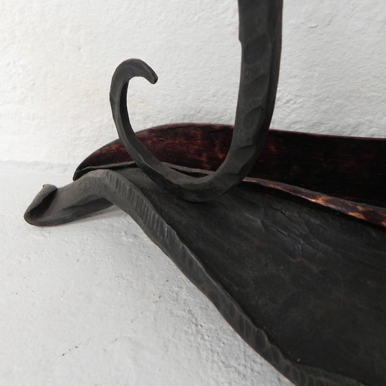 Image 1 of Art Nouveau paraplustandaard in staal en koper, handgesmeed, jaren 20