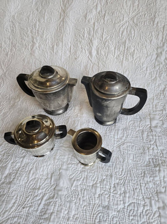 Juego de té y café Art Déco de metal plateado y baquelita, década de 1930. – Accesorios de mesa, Plastic (photo 3 of 5)