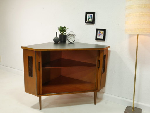 Mueble esquinero/mueble para TV vintage, chapa de nogal, década de 1960, mediados de siglo, Alemania