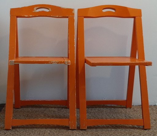 Vintage Ikea folding chairs World Cup Orange, Aldo Jacober style 1970s