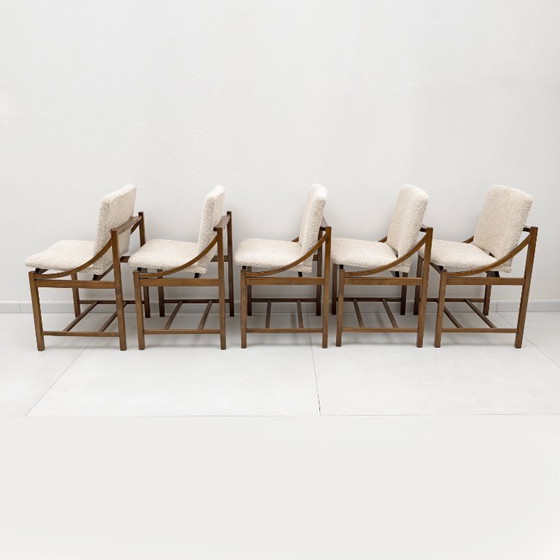Image 1 of Set van vijf Vittorio Rossi eetkamerstoelen voor Lorenzon Italia, jaren 60.