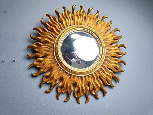 Vintage gilded resin sunburst mirror, 1960s