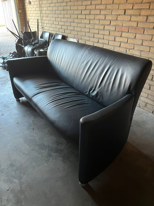 Canapé Leolux, 2,5 places, cuir bleu foncé