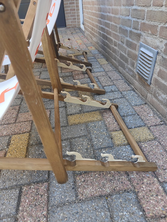 Image 1 of 3 pièces Aperol Spritz Chaise longue Chaise de plage Chaise de terrasse Cadre en bois blanc