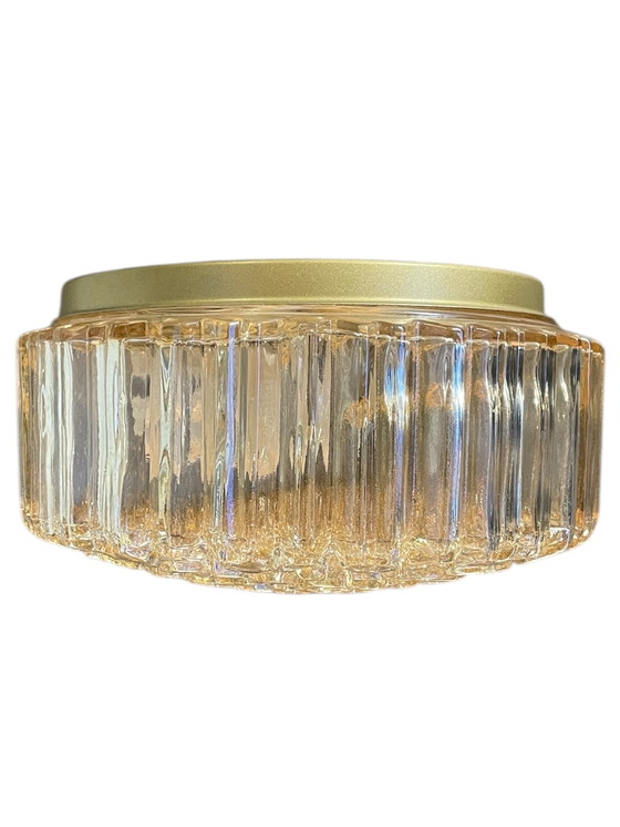 Image 1 of HELENA TYNELL Glashütte LIMBURG ceiling wall lamp dia 20cm amber glass smoky 60s 70s vintage rare