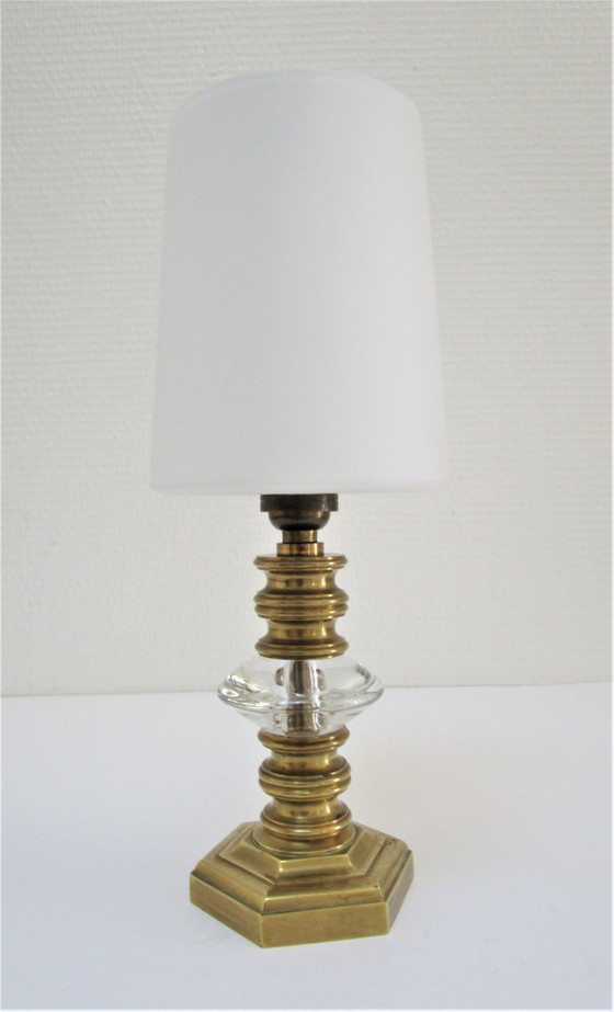 Image 1 of vintage opaline crystal bronze lamp