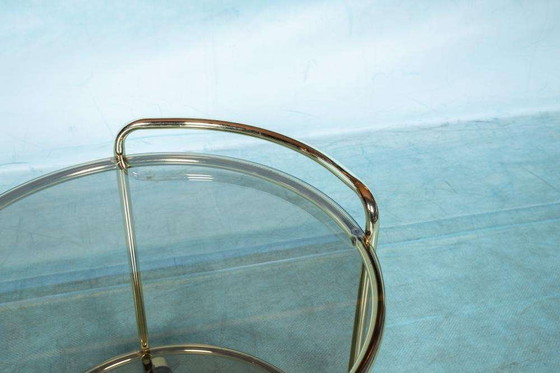 Image 1 of Vintage trolley brass & smoked glass Space age bar cart brass