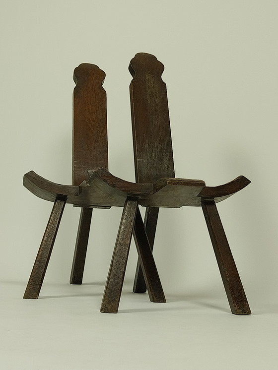 Image 1 of Set van 2 Vintage Houten Krukjes